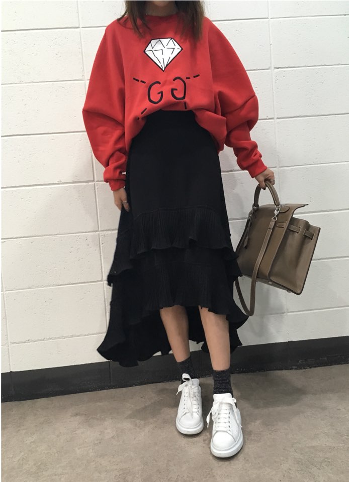 Wrinkle Kangkang Long skirt 2color order to be shi