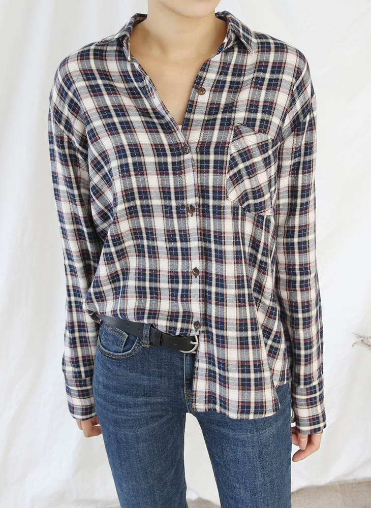 Shopping Cell Solid Check Shirts 3Color Loose Pitc