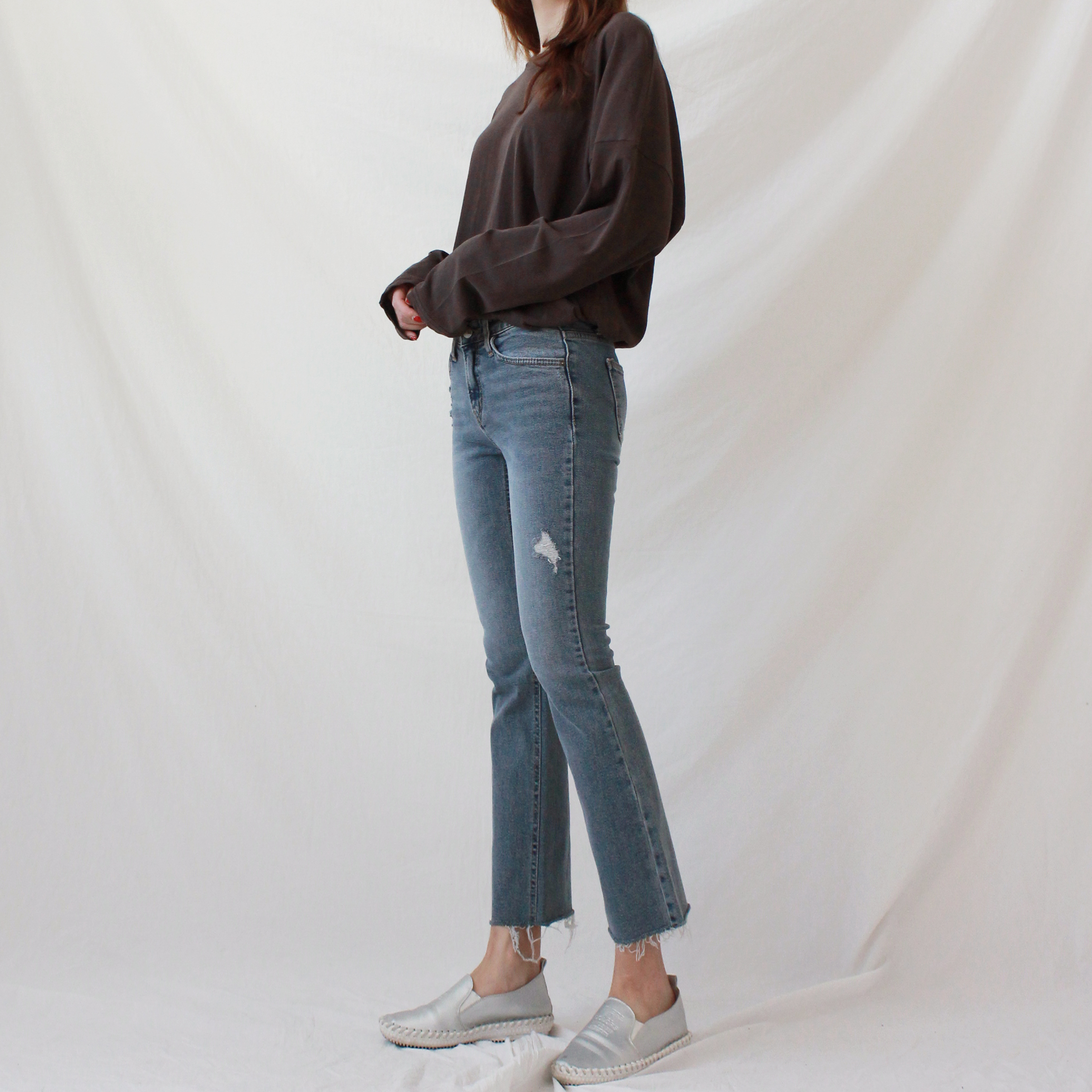 Korea Jeans Pants Slim Semi-Boot Cut Denim 20's