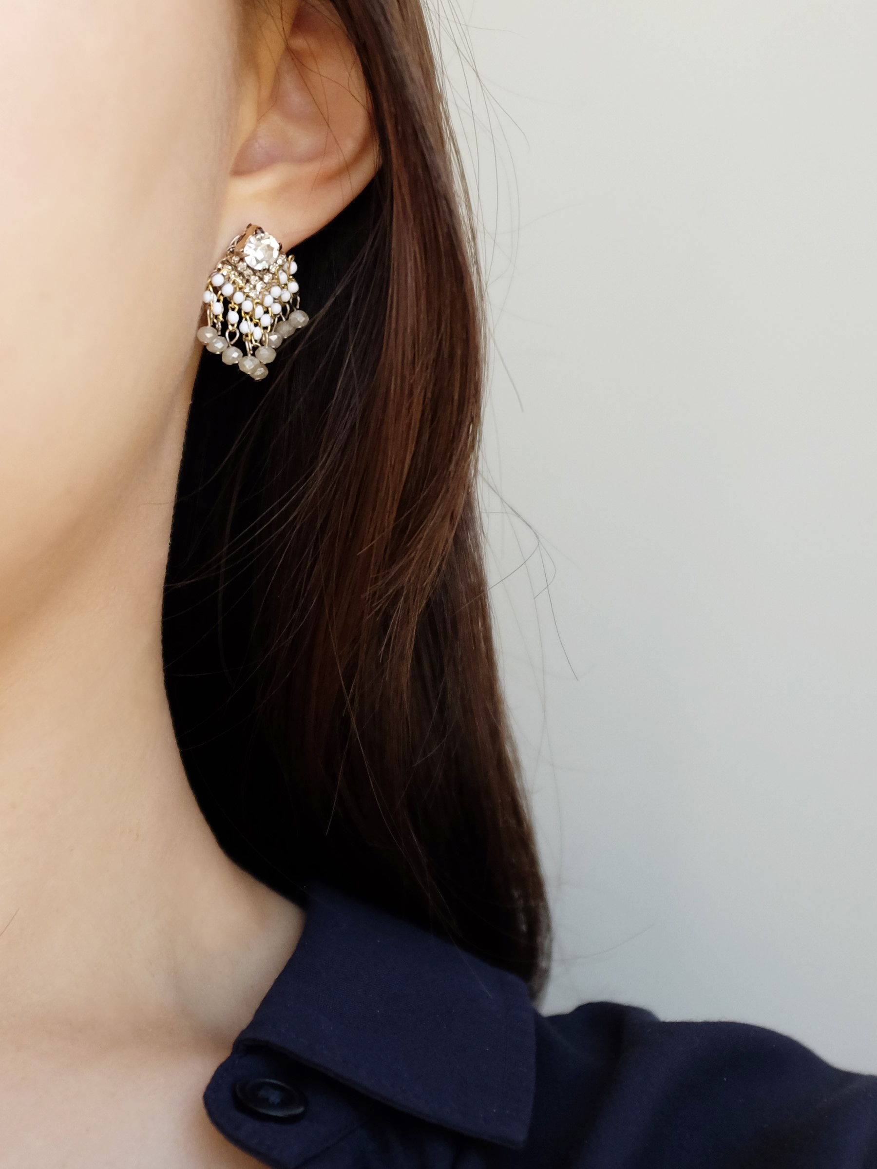 Stingray Beads Drop Earrings Silver Spike Bohemian