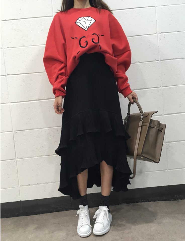 Wrinkle Kangkang Long skirt 2color order to be shi