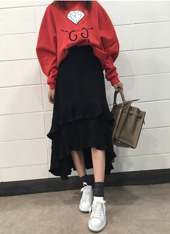 Wrinkle Kangkang Long skirt 2color order to be shi