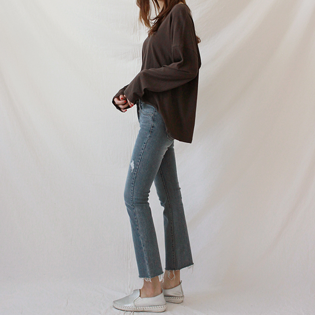 Korea Jeans Pants Slim Semi-Boot Cut Denim 20's