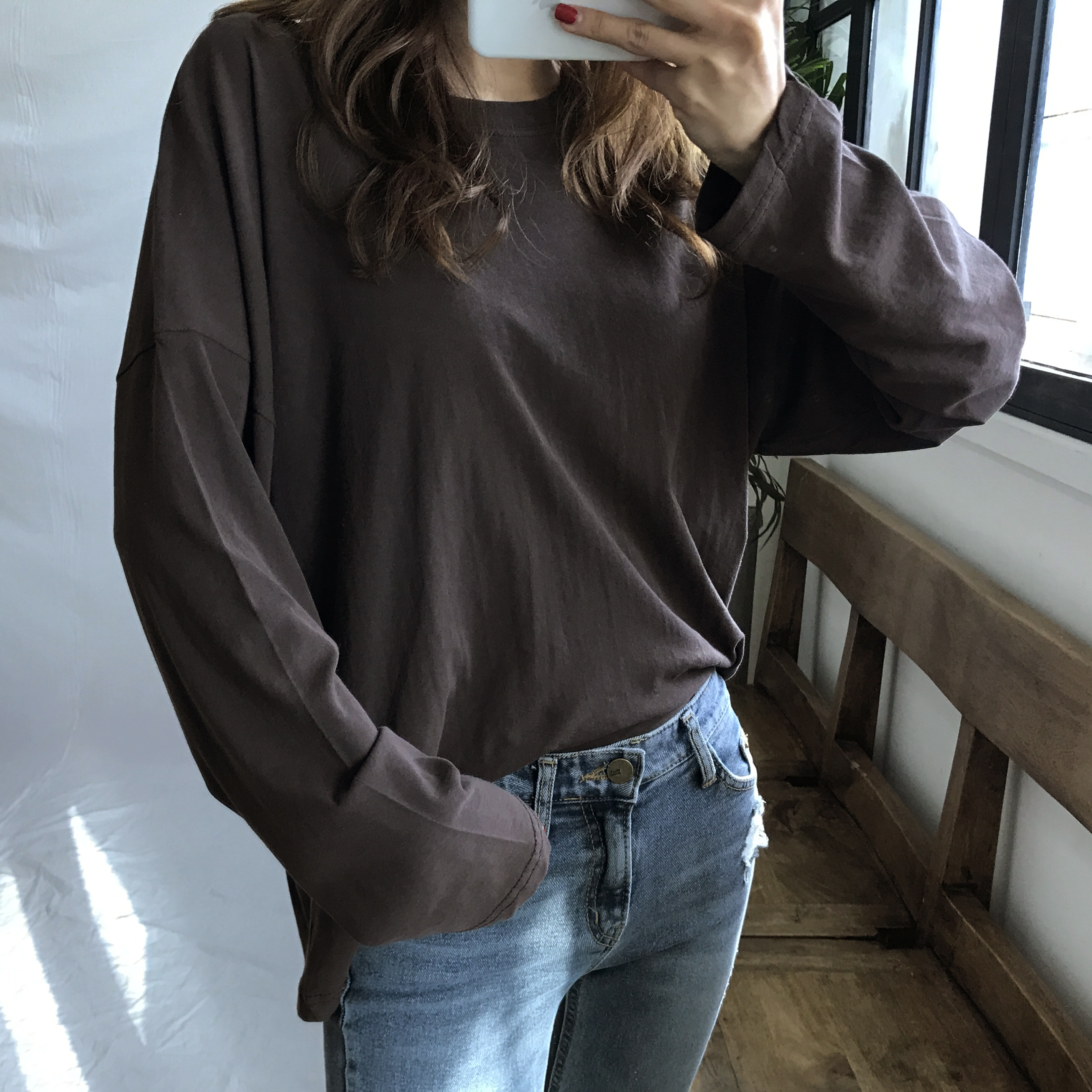 Korea Jeans Pants Slim Semi-Boot Cut Denim 20's