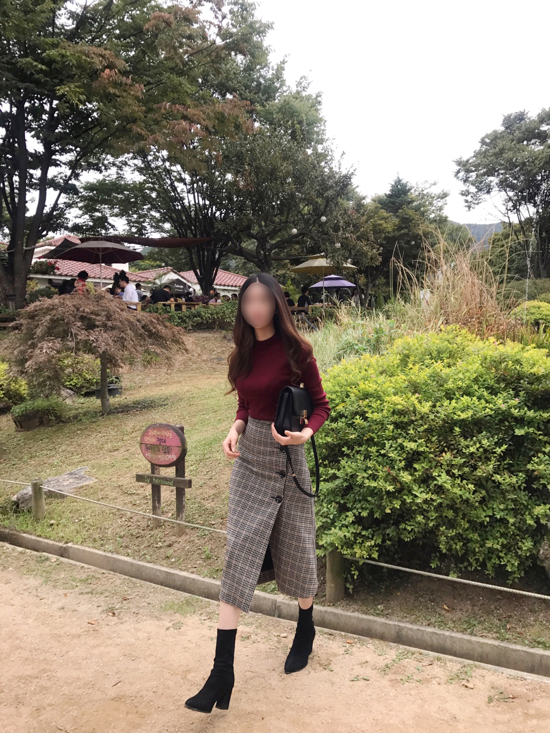 Check Long Button Skirt Wool Fall Winter