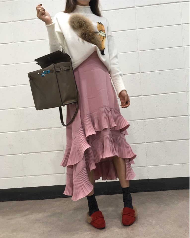 Wrinkle Kangkang Long skirt 2color order to be shi