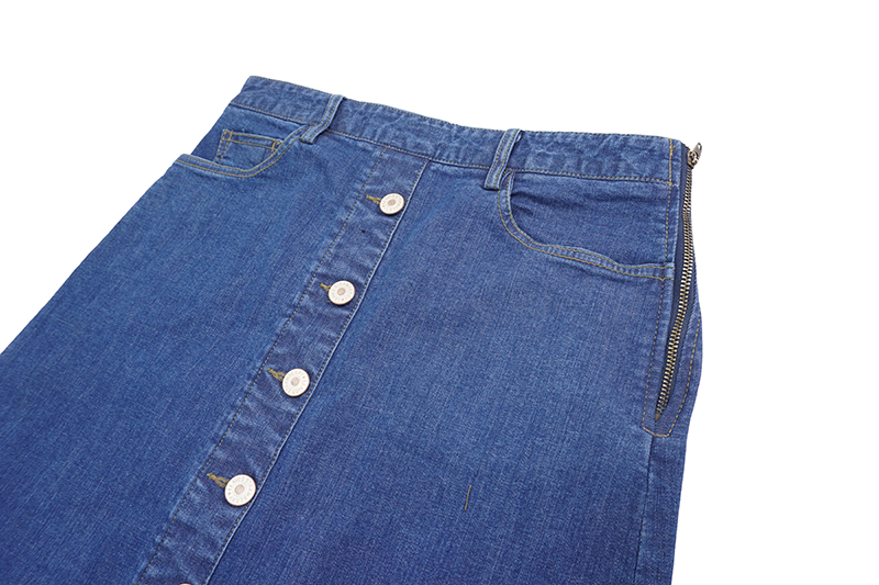 High-waisted denim knit button Cheongsam Span Long