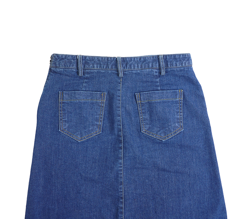 High-waisted denim knit button Cheongsam Span Long