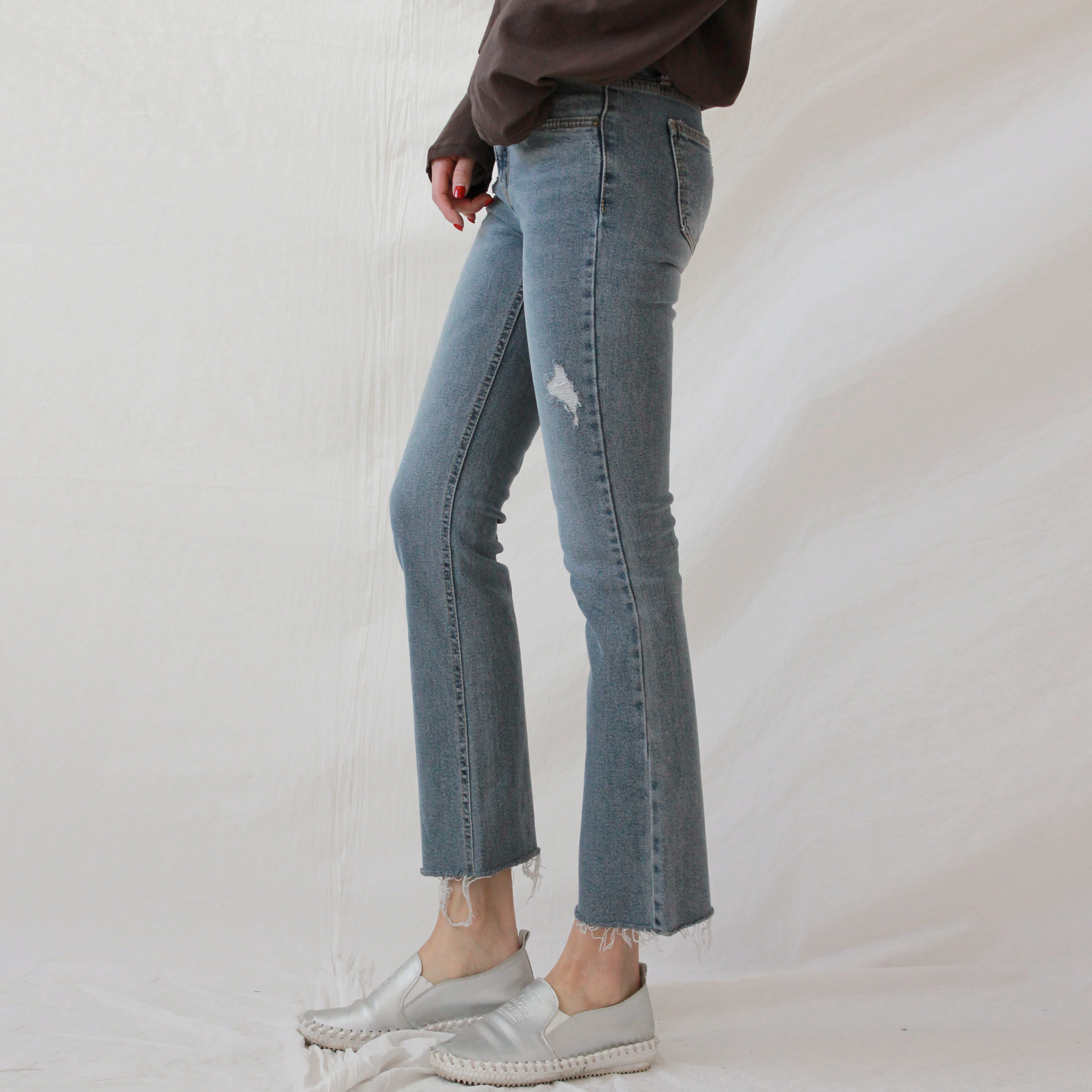 Korea Jeans Pants Slim Semi-Boot Cut Denim 20's