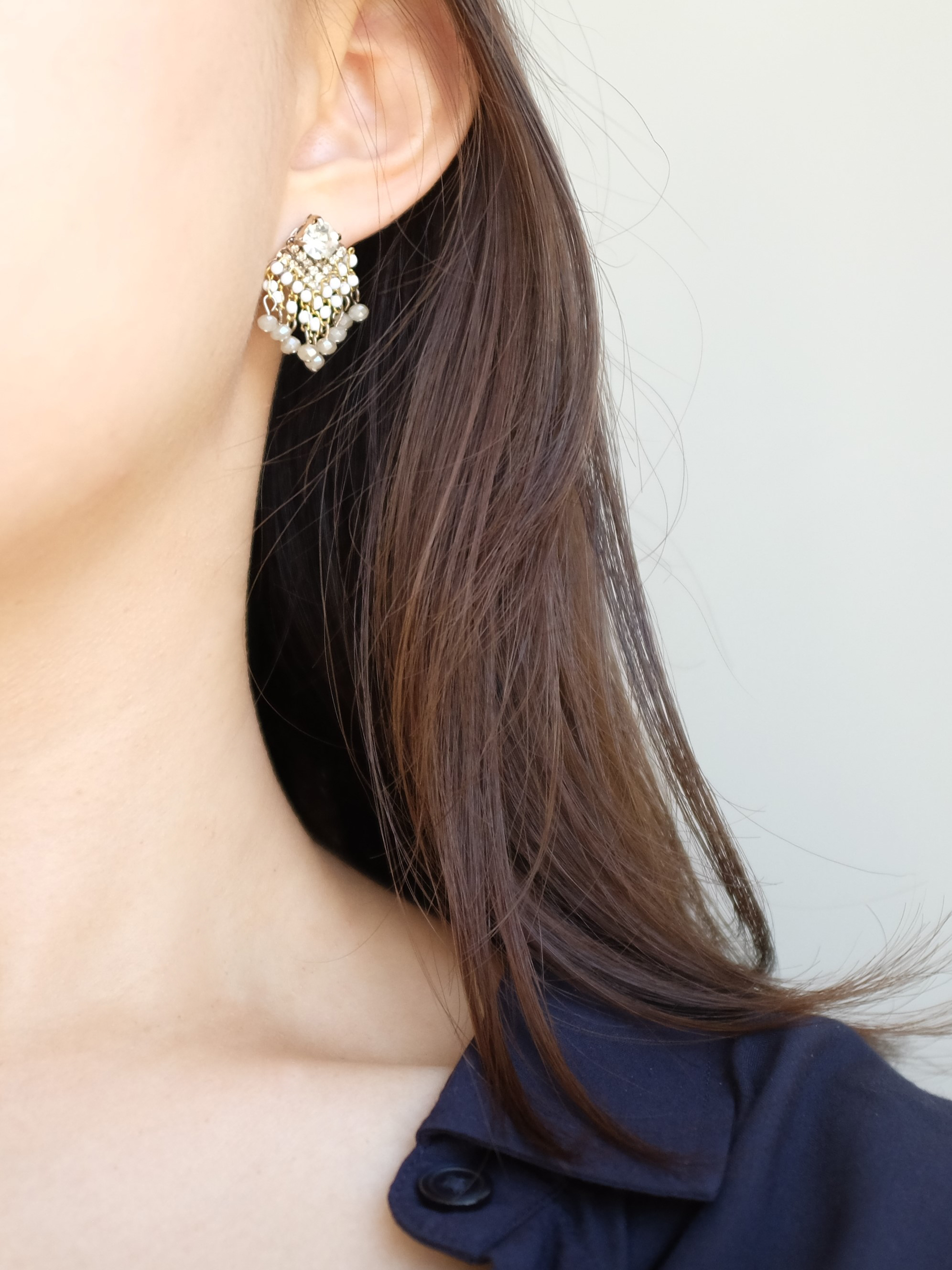 Stingray Beads Drop Earrings Silver Spike Bohemian