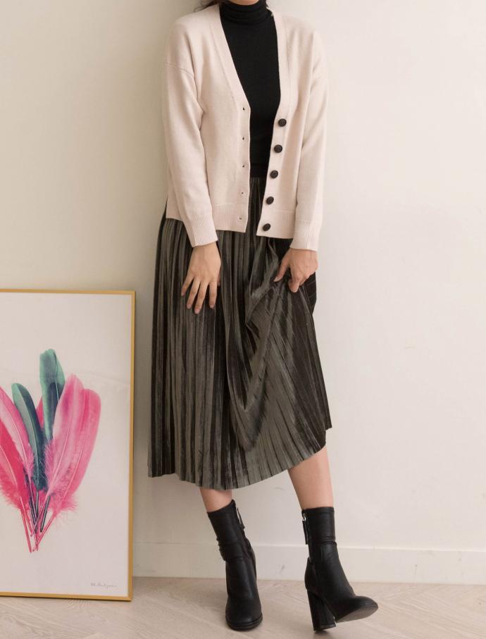 Banding Metal Velvet Pleated Long Skirt Pleated Sk