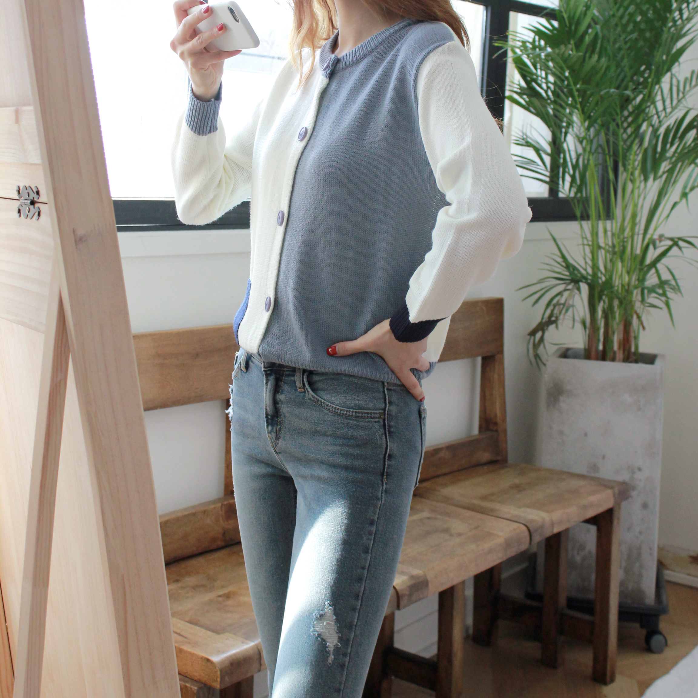 Korea Jeans Pants Slim Semi-Boot Cut Denim 20's