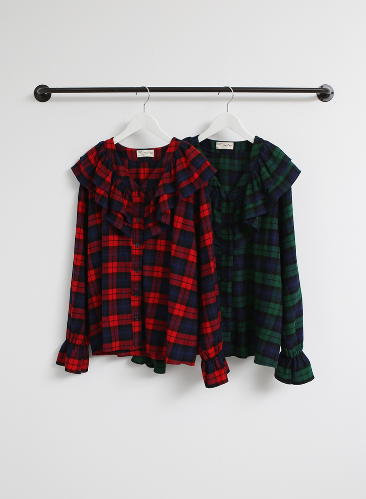 Shopping Cell Race Check Shirt 2Color Shoulder V N