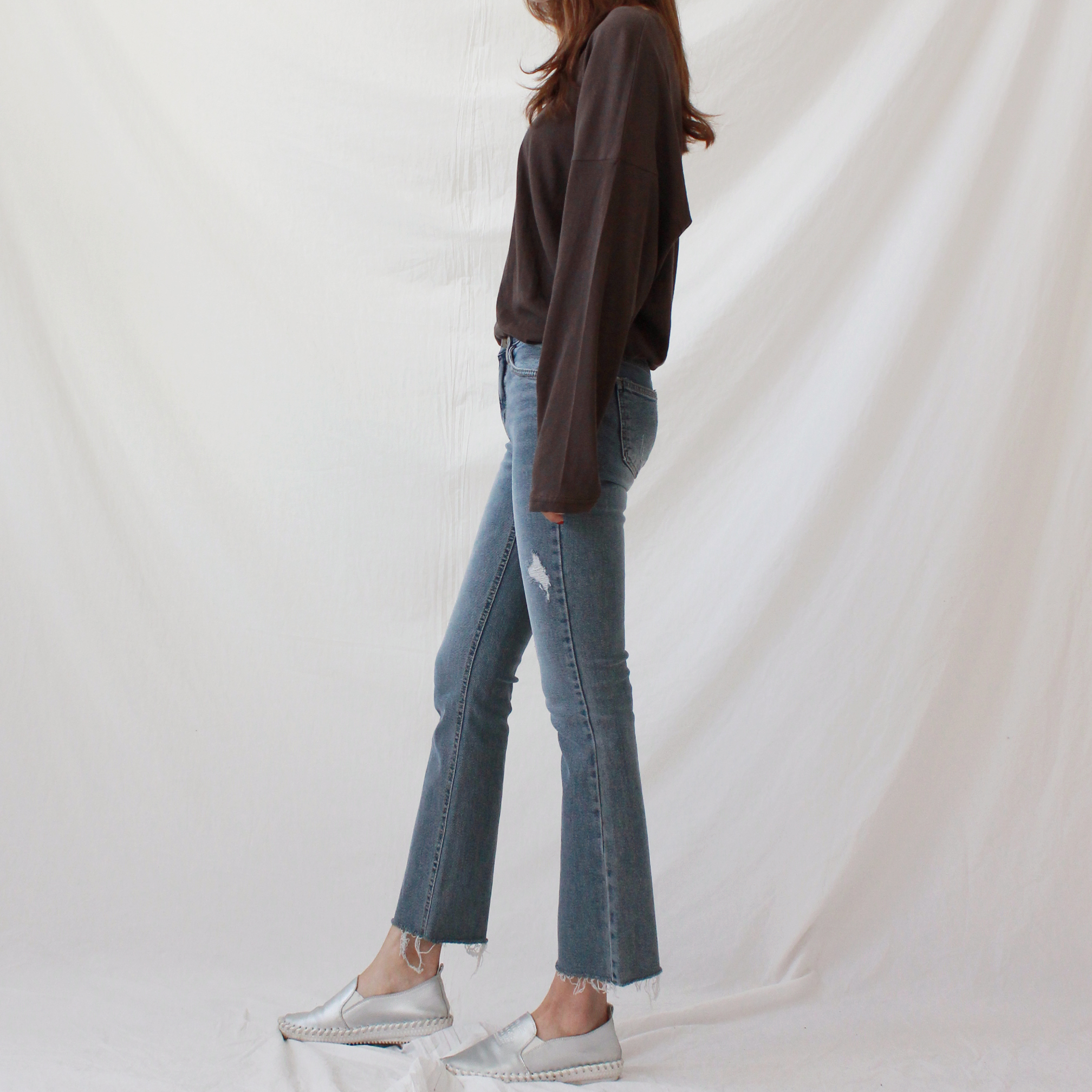 Korea Jeans Pants Slim Semi-Boot Cut Denim 20's