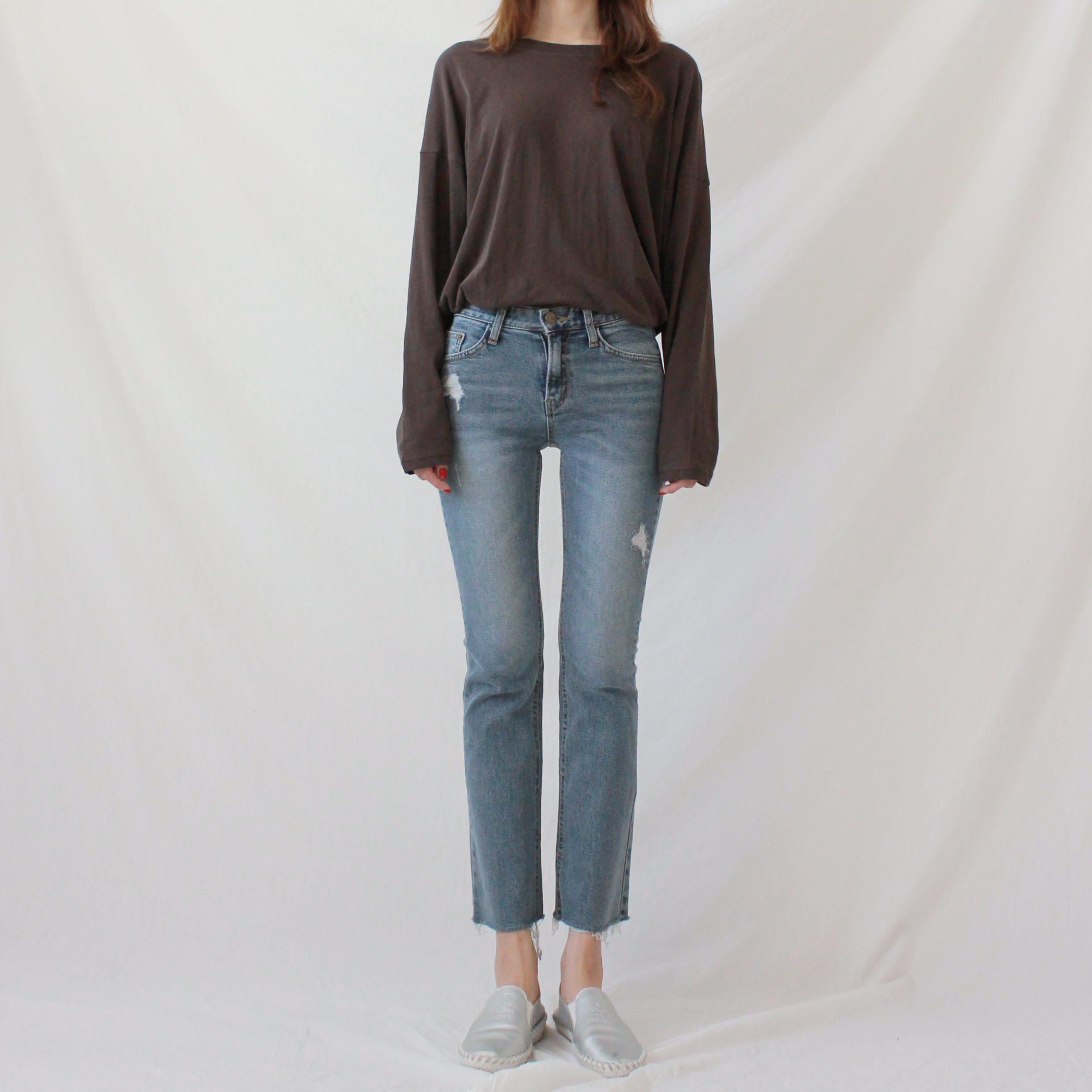 Korea Jeans Pants Slim Semi-Boot Cut Denim 20's