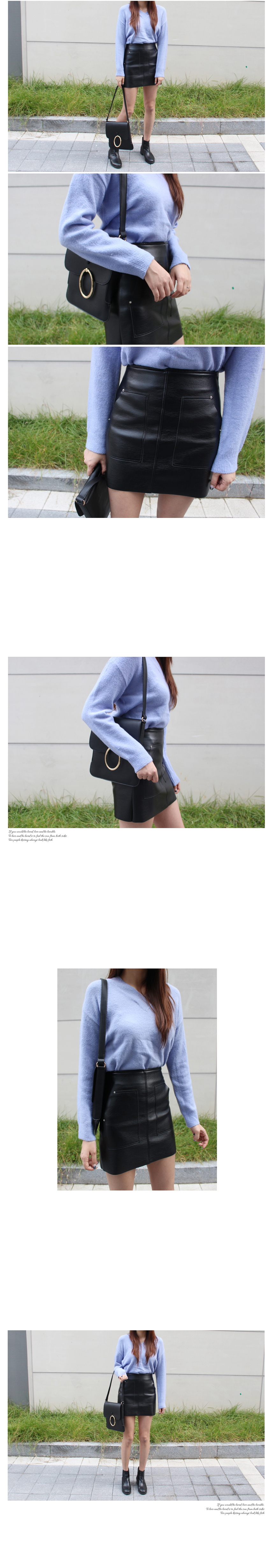 Autumn A-Line Pocket Leather Mini Skirt Pink Black