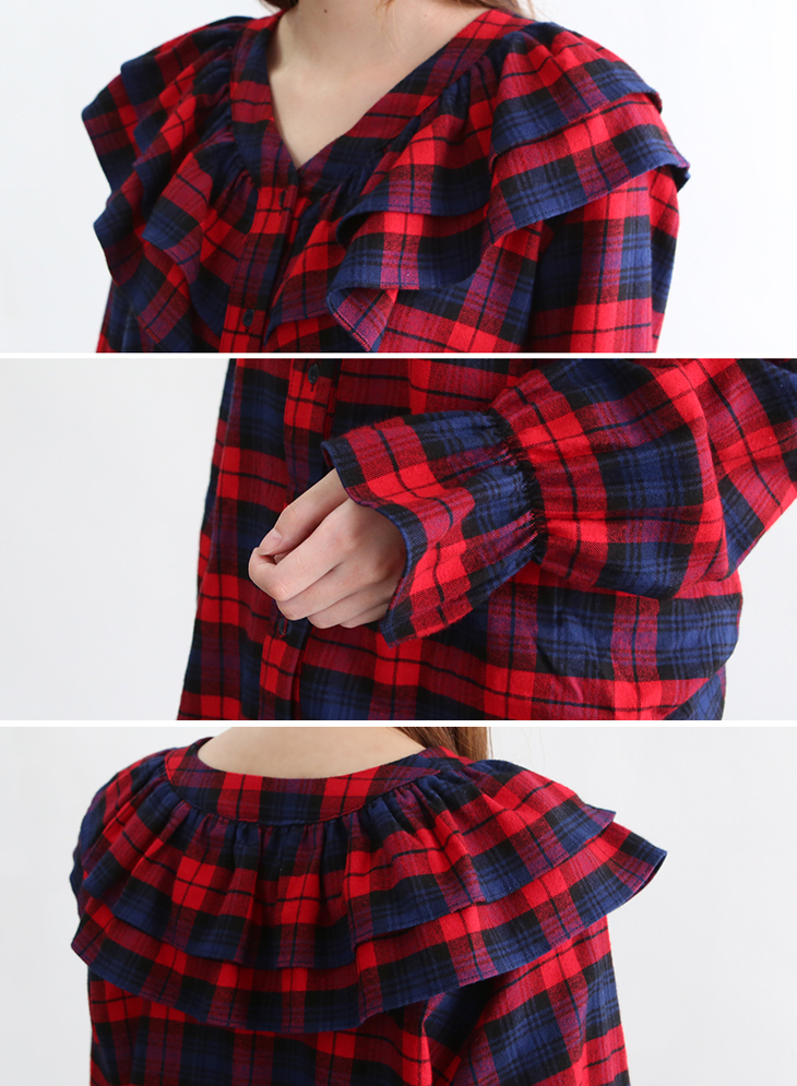 Shopping Cell Race Check Shirt 2Color Shoulder V N