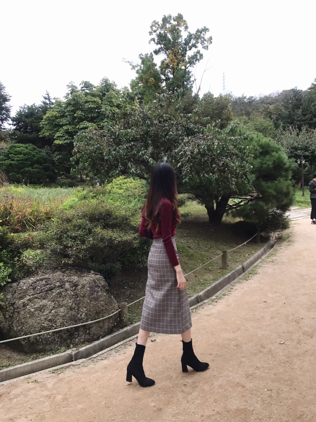 Check Long Button Skirt Wool Fall Winter