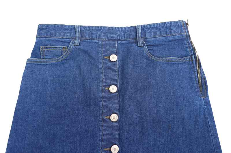 High-waisted denim knit button Cheongsam Span Long