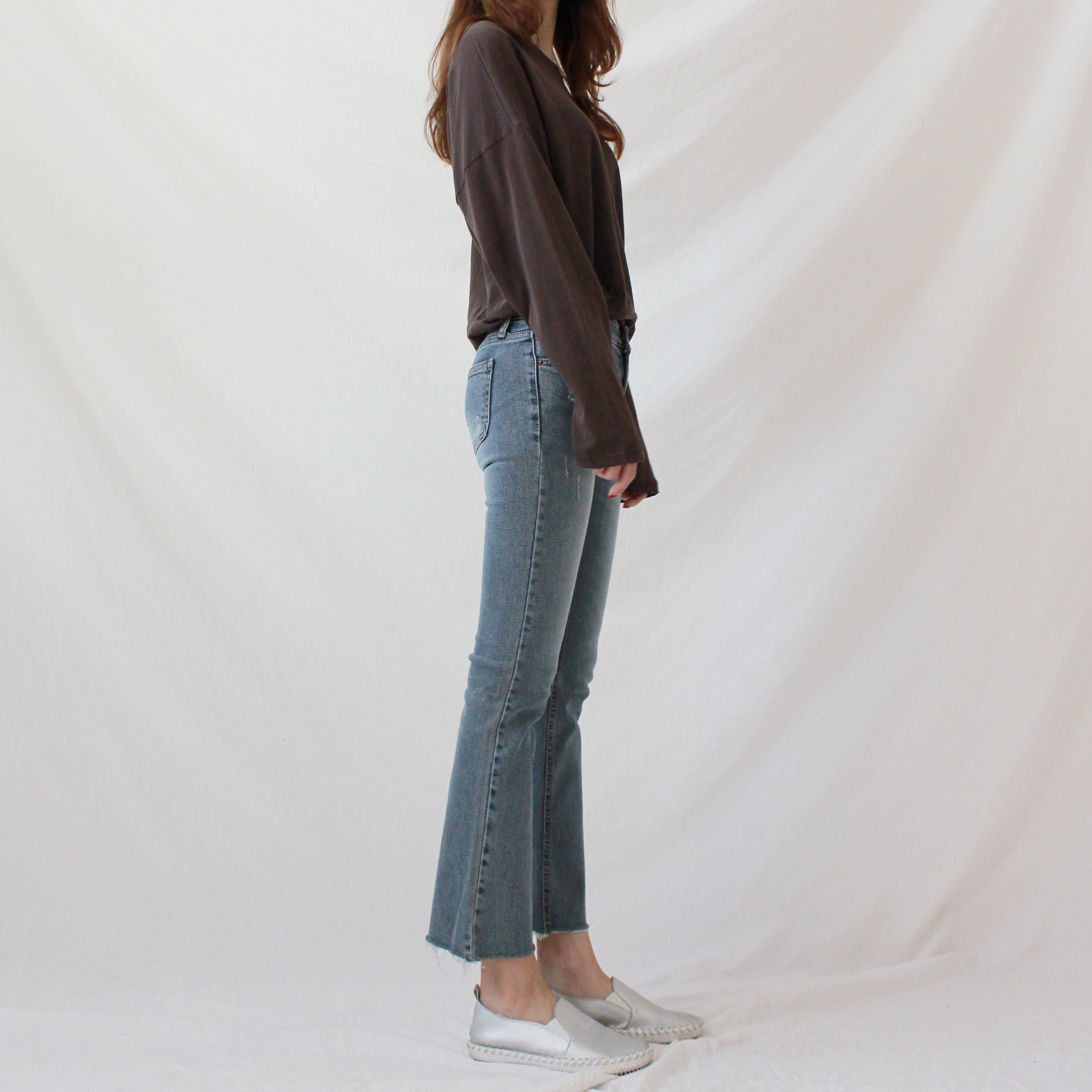 Korea Jeans Pants Slim Semi-Boot Cut Denim 20's