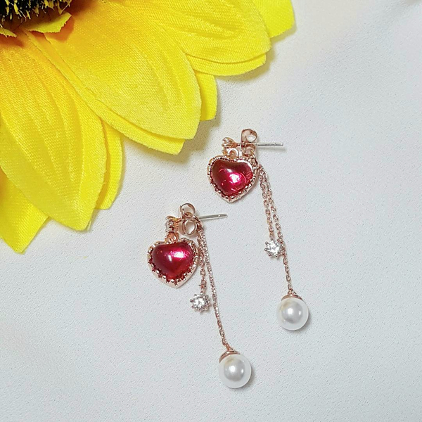 Heart pearl drop earrings Cute cute cute little ch