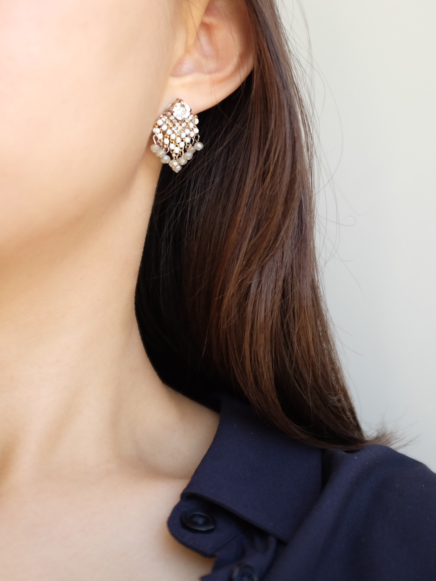 Stingray Beads Drop Earrings Silver Spike Bohemian