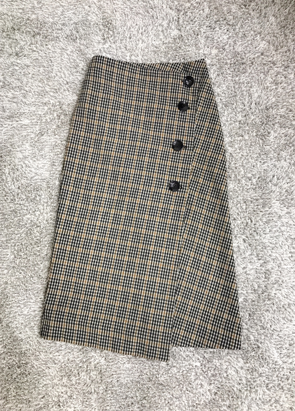 Check Long Button Skirt Wool Fall Winter