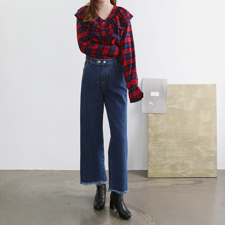 Shopping Cell Race Check Shirt 2Color Shoulder V N