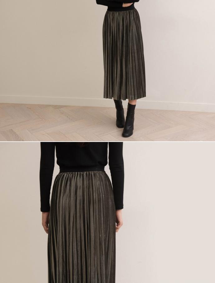 Banding Metal Velvet Pleated Long Skirt Pleated Sk