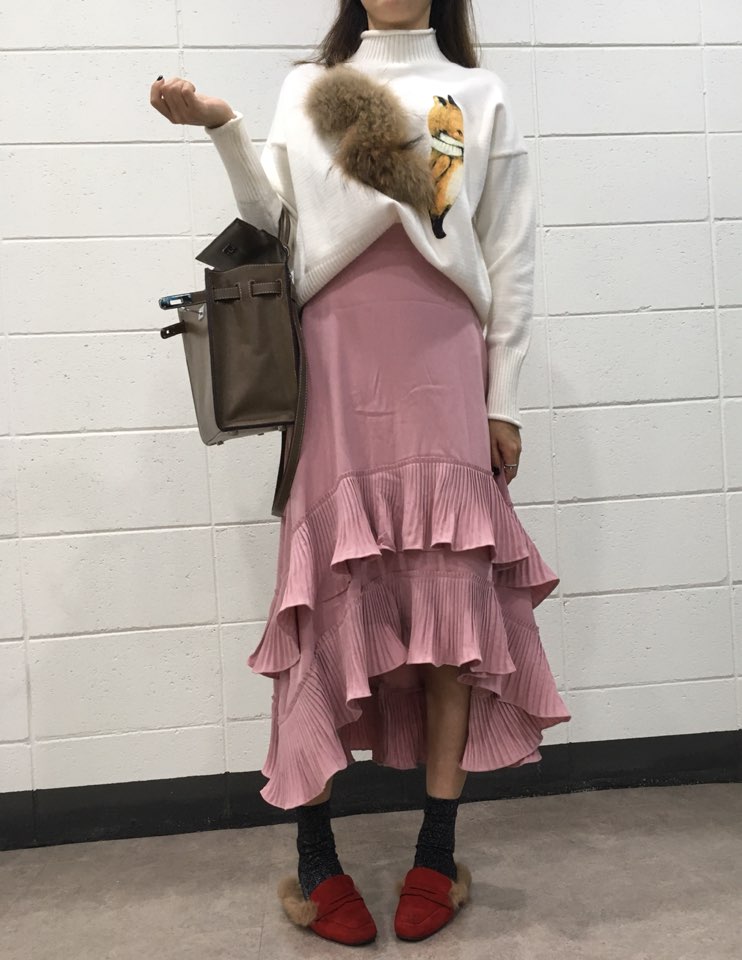 Wrinkle Kangkang Long skirt 2color order to be shi