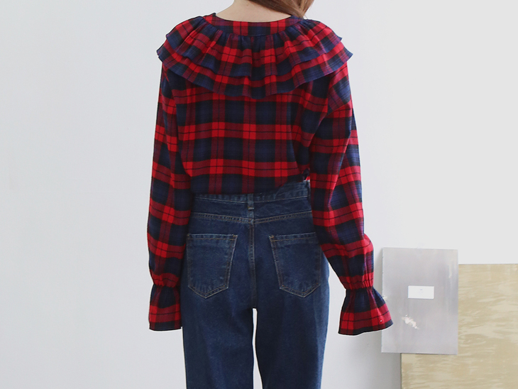 Shopping Cell Race Check Shirt 2Color Shoulder V N