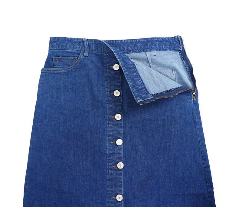 High-waisted denim knit button Cheongsam Span Long