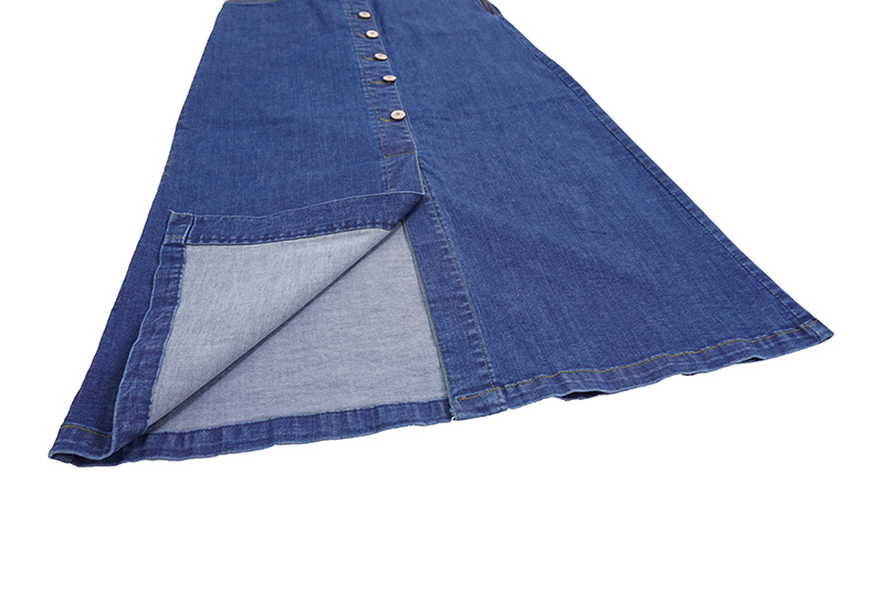 High-waisted denim knit button Cheongsam Span Long