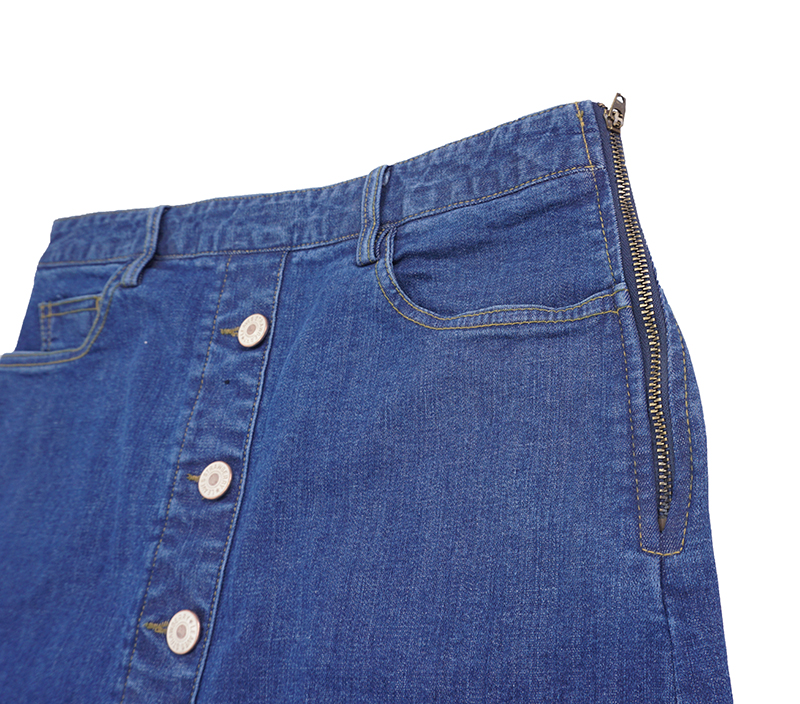 High-waisted denim knit button Cheongsam Span Long