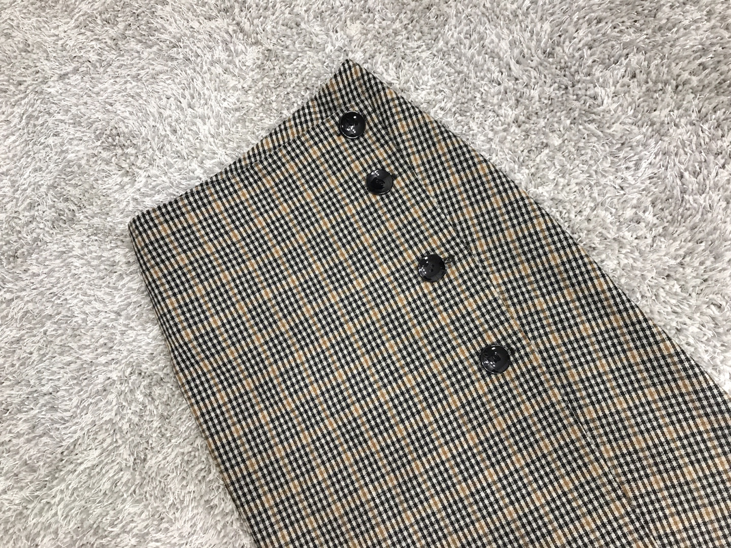 Check Long Button Skirt Wool Fall Winter