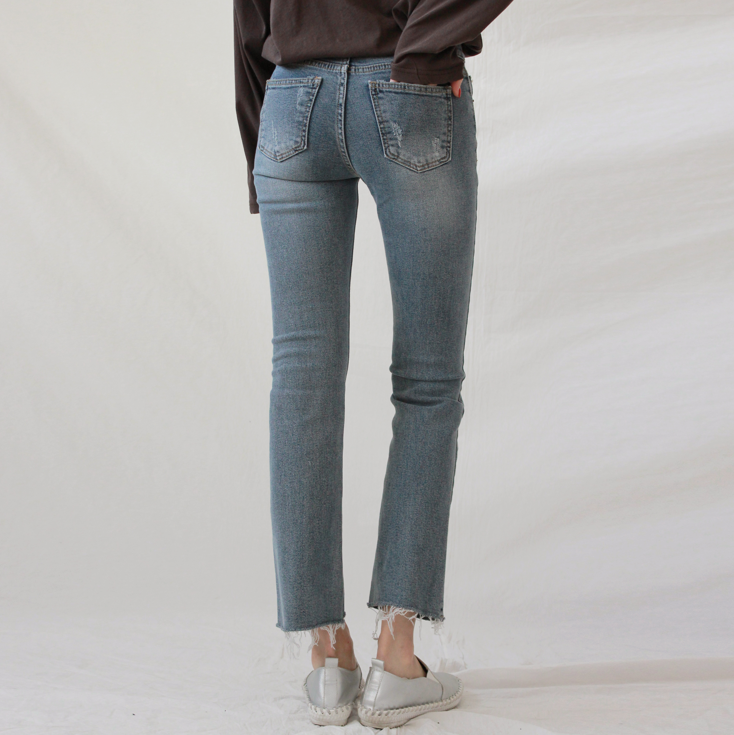 Korea Jeans Pants Slim Semi-Boot Cut Denim 20's