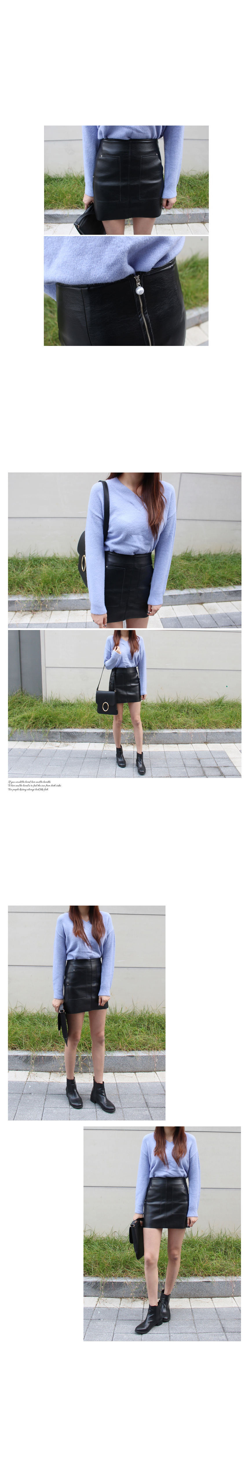 Autumn A-Line Pocket Leather Mini Skirt Pink Black