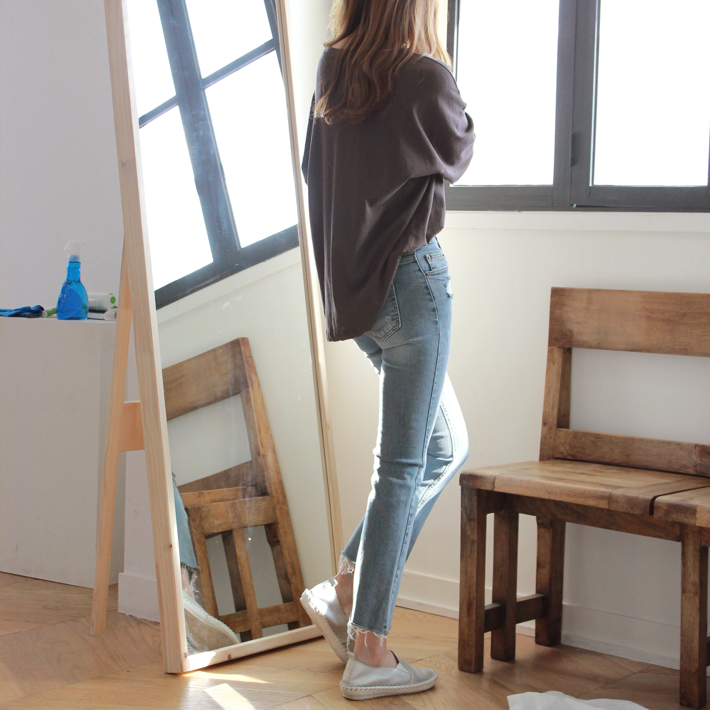 Korea Jeans Pants Slim Semi-Boot Cut Denim 20's