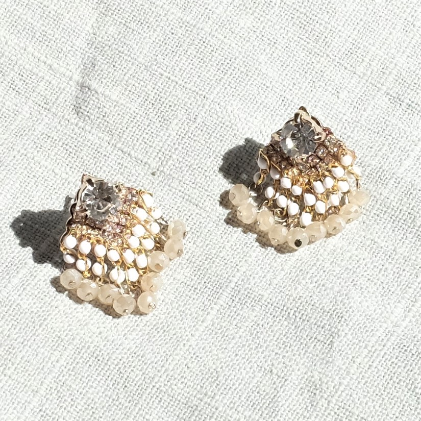 Stingray Beads Drop Earrings Silver Spike Bohemian