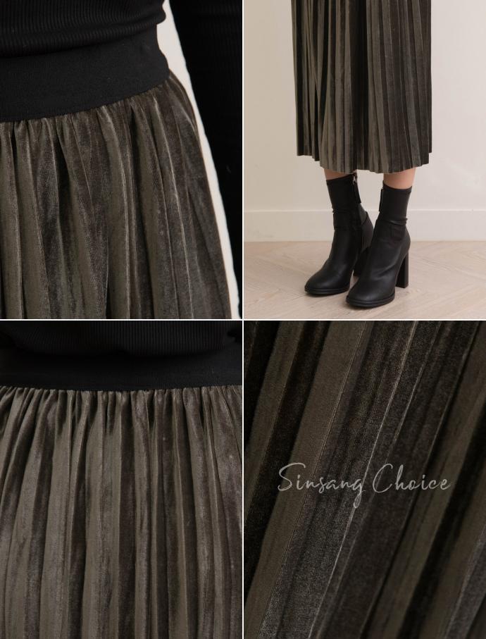 Banding Metal Velvet Pleated Long Skirt Pleated Sk