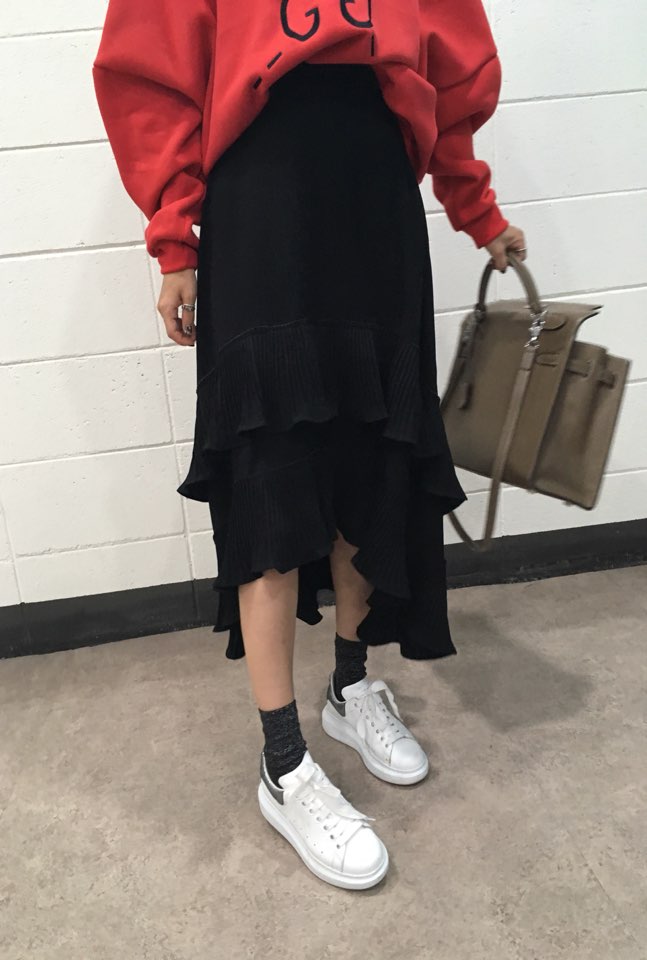 Wrinkle Kangkang Long skirt 2color order to be shi