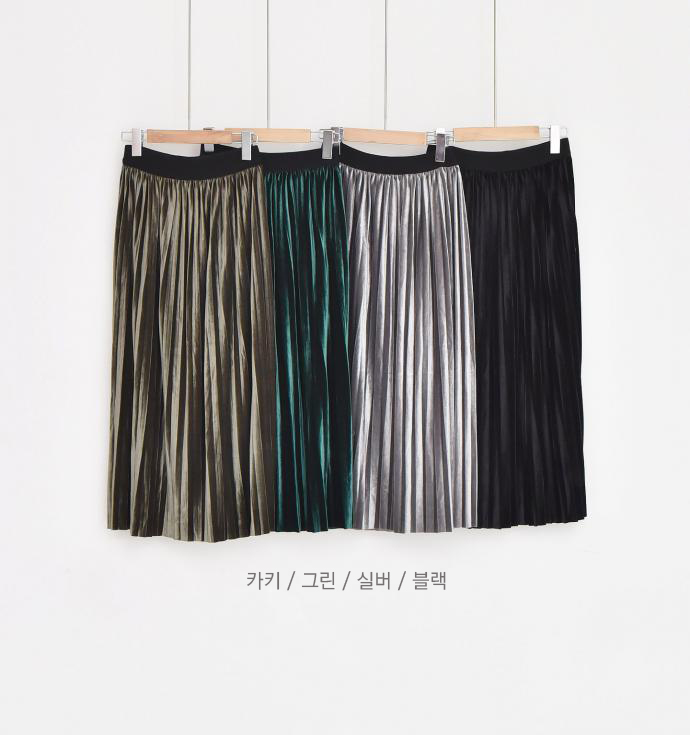 Banding Metal Velvet Pleated Long Skirt Pleated Sk