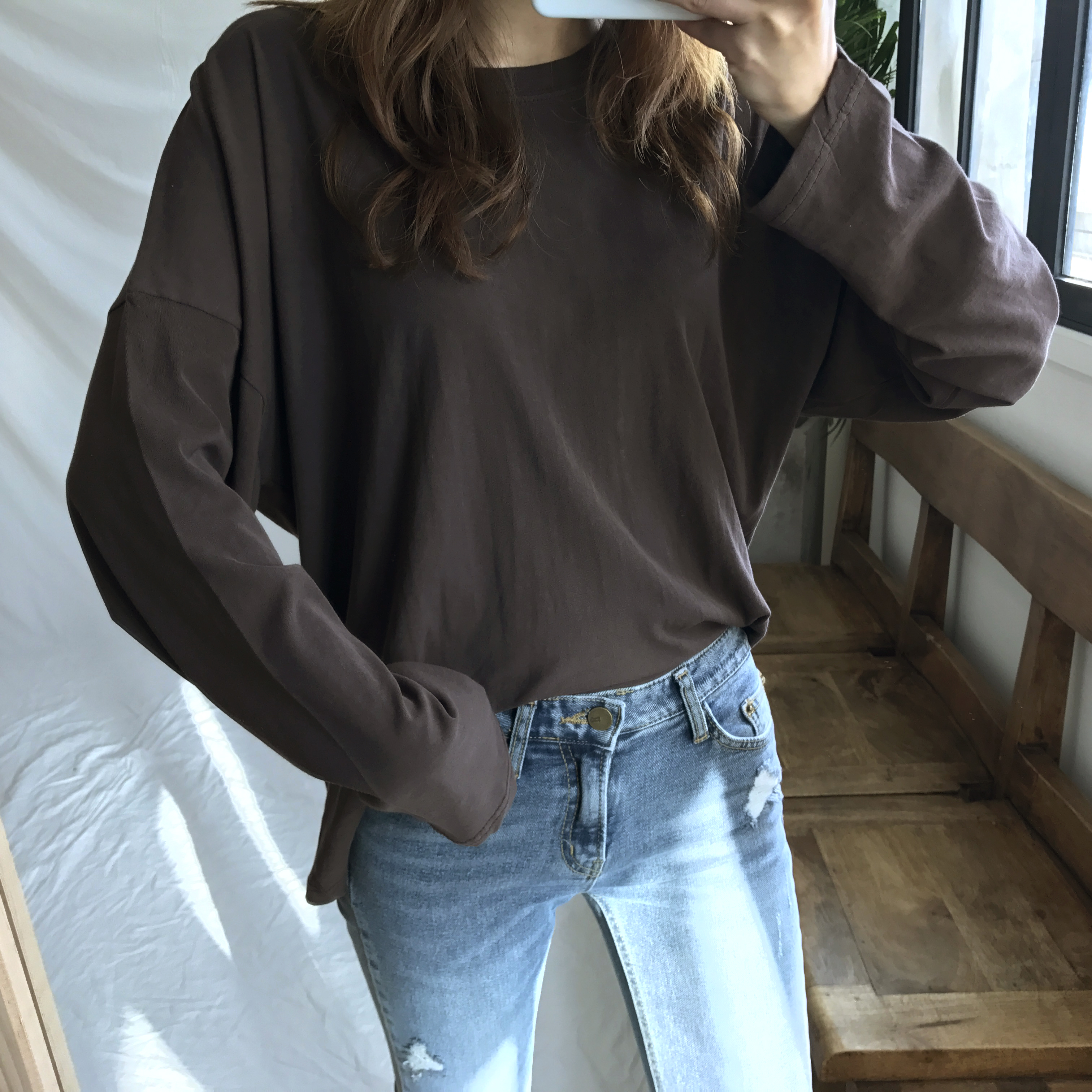 Korea Jeans Pants Slim Semi-Boot Cut Denim 20's