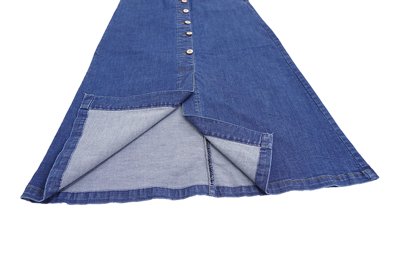 High-waisted denim knit button Cheongsam Span Long