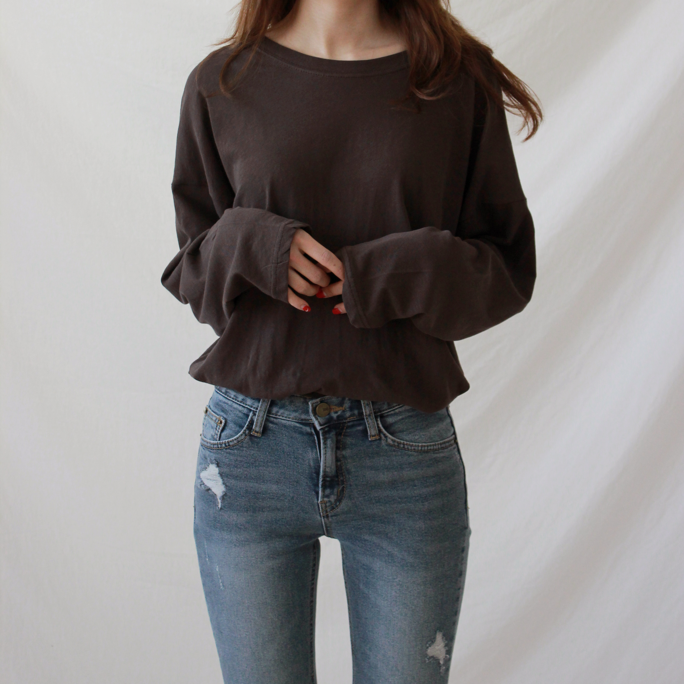 Korea Jeans Pants Slim Semi-Boot Cut Denim 20's