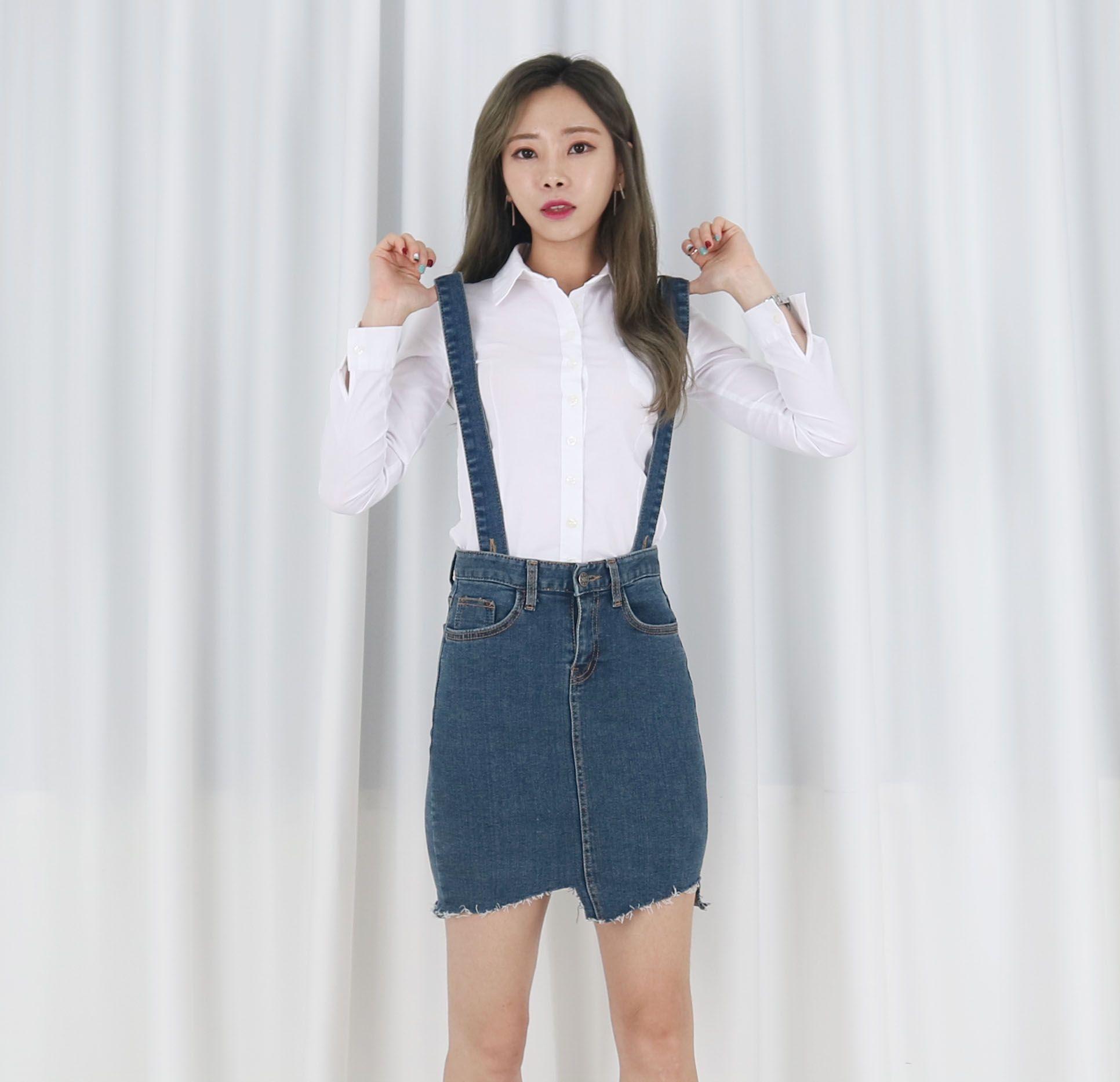 Denim Skirt Span Mini suspenders Cheongsam Pretty 
