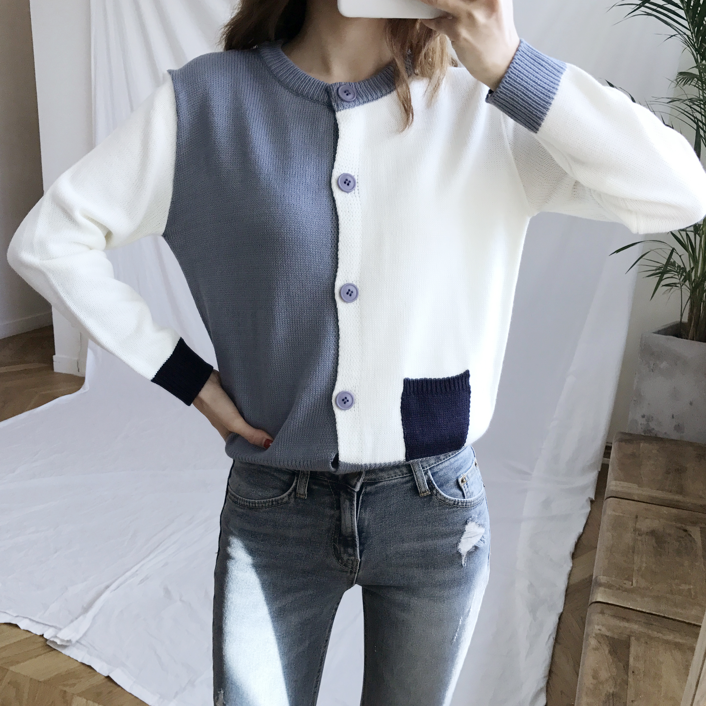 Korea Jeans Pants Slim Semi-Boot Cut Denim 20's