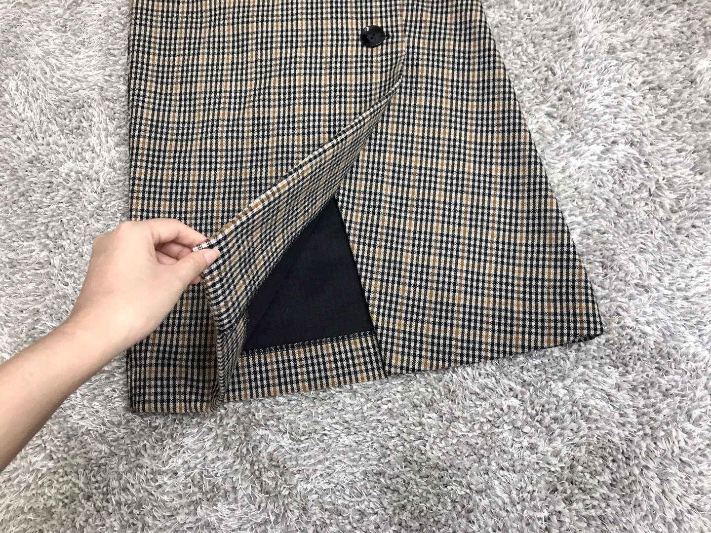 Check Long Button Skirt Wool Fall Winter