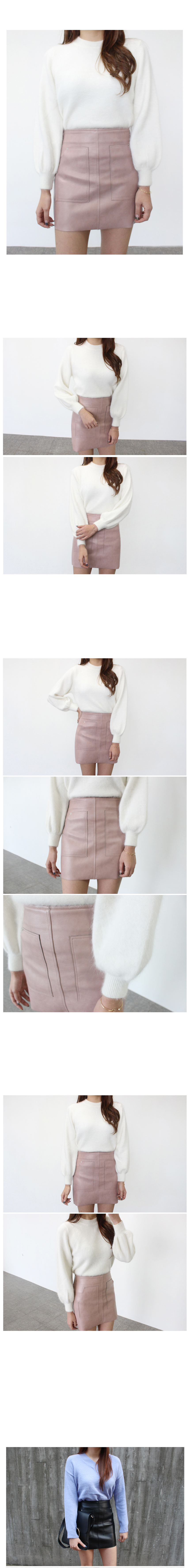 Autumn A-Line Pocket Leather Mini Skirt Pink Black