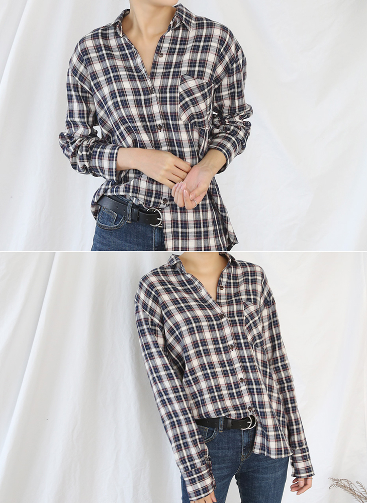 Shopping Cell Solid Check Shirts 3Color Loose Pitc